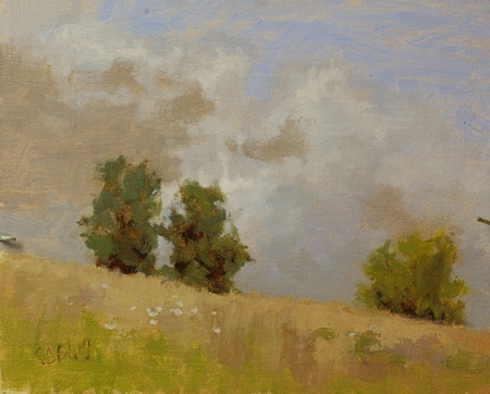 A plein air oil painting of the fields at One Trick Farm in Hillsboro, VA. 